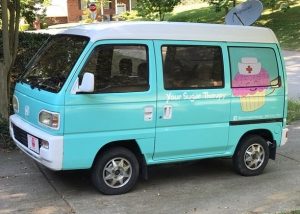 Honda Van wrapped in Gloss Mint Blue vinyl