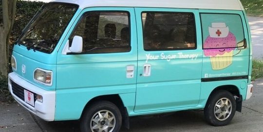 Honda Van wrapped in Gloss Mint Blue vinyl