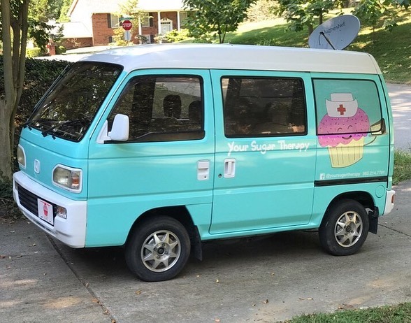 Honda Van wrapped in Gloss Mint Blue vinyl