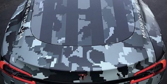 Tesla wrapped in custom printed Avery 1105 and 1370z Luster Overlaminate