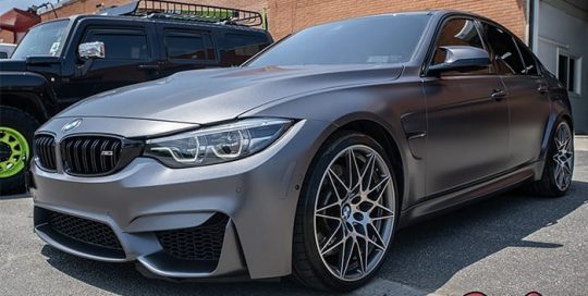 Bmw wrapped in 3M 1080 Satin Dark Gray vinyl