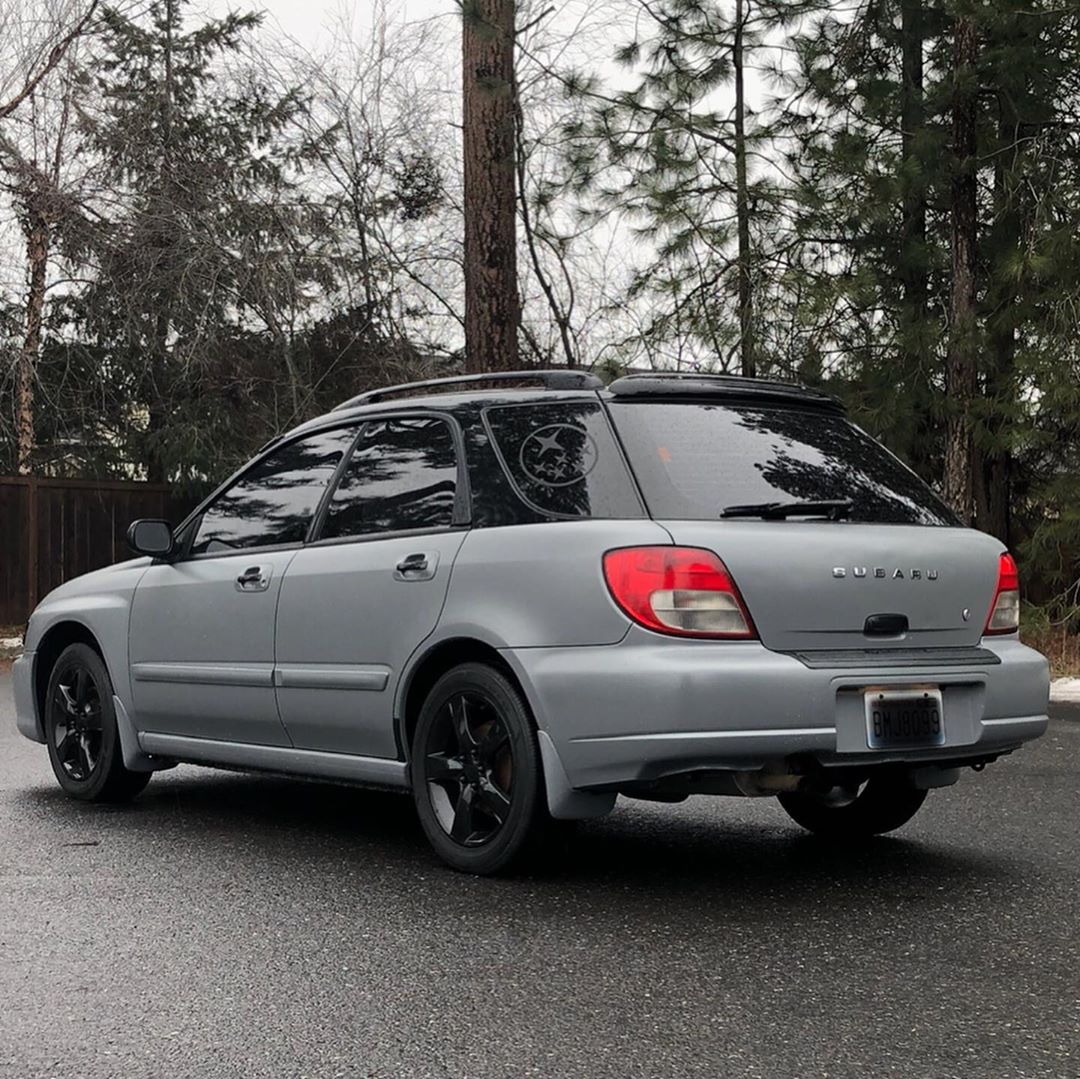 Subaru wrapped in Satin Nardo Gray vinyl