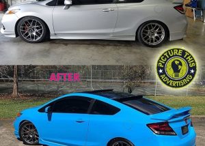 Honda Civic wrapped in Avery Gloss Light Blue vinyl