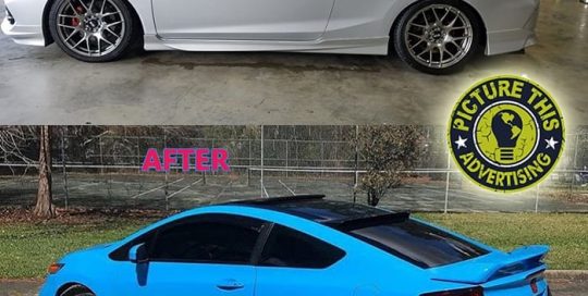 Honda Civic wrapped in Avery Gloss Light Blue vinyl