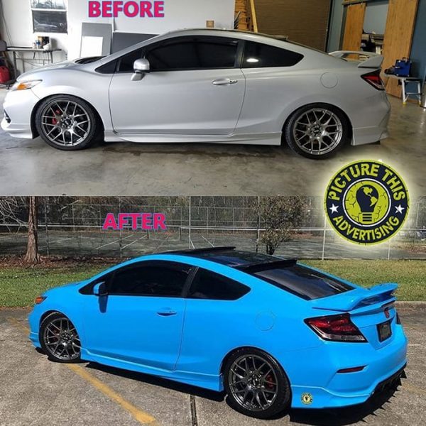 Honda Civic wrapped in Avery Gloss Light Blue vinyl