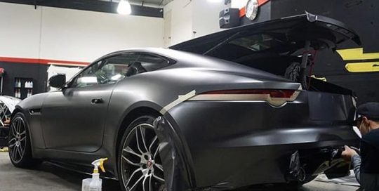 Jaguar F Type wrapped in 3M 1080 Satin Dark Gray vinyl