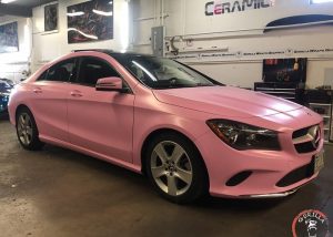 Mercedes Benz wrapped in Avery Satin Bubblegum Pink vinyl