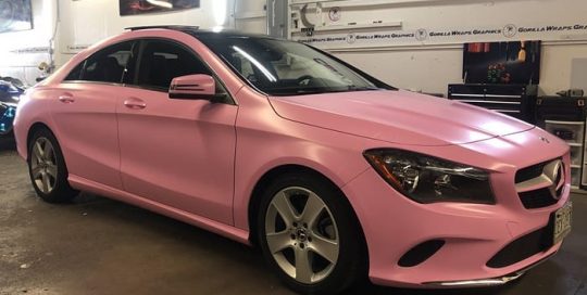 Mercedes Benz wrapped in Avery Satin Bubblegum Pink vinyl