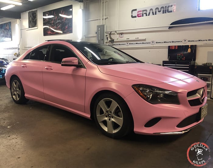 Mercedes Benz wrapped in Avery Satin Bubblegum Pink vinyl