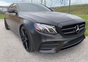 Mercedes Benz wrapped in Satin Black vinyl