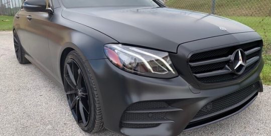 Mercedes Benz wrapped in Satin Black vinyl