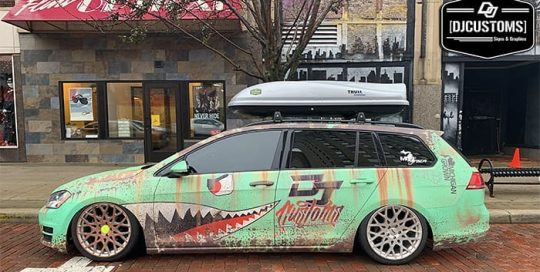 Volkswagen Golf wrapped in custom printed Avery 1105ezrs vinyl