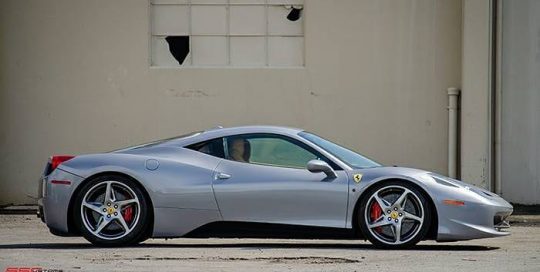 Ferrari wrapped in Avery Gloss Sterling Silver vinyl