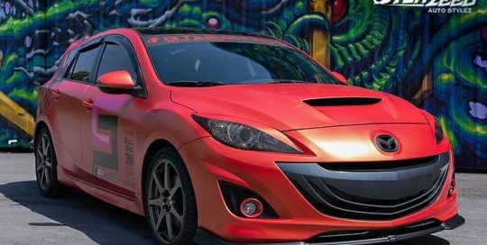 Mazda wrapped in ORAFOL_Americas 970RA Shift Effect Matte Sunset Shift vinyl