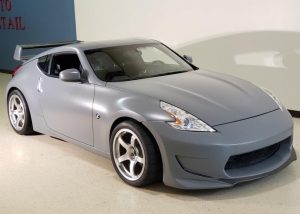 Nissan 370z wrapped in Satin Nardo Gray vinyl