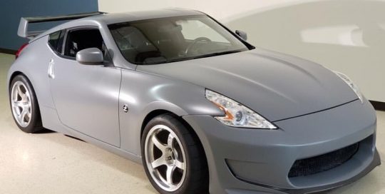 Nissan 370z wrapped in Satin Nardo Gray vinyl