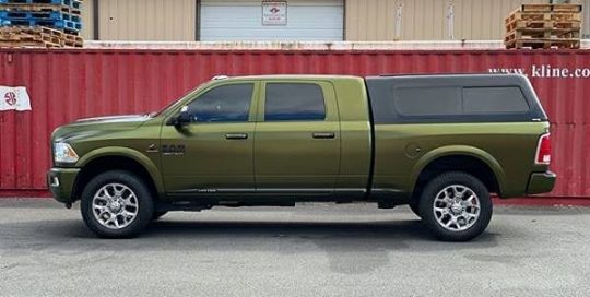 Dodge Ram wrapped in Avery SW Satin Hope Green vinyl