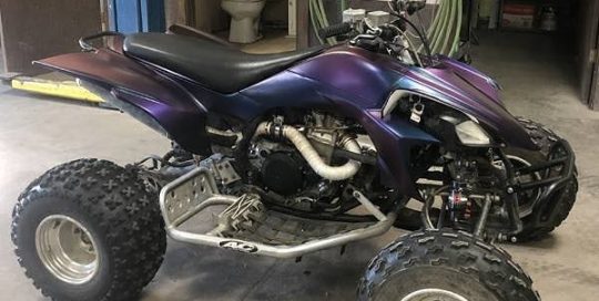 Yamaha YFZ wrapped in Avery ColorFlow Gloss Rushing Riptide shade shifting vinyl