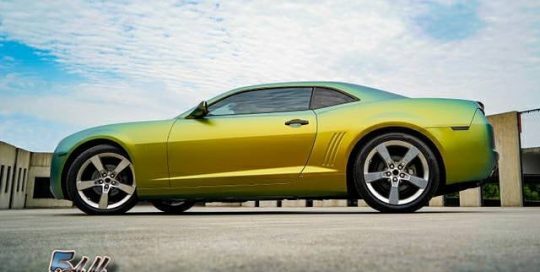 Chevrolet Camaro wrapped in Avery ColorFlow Satin Fresh Spring shade shifting vinyl