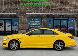 Mercedes Benz CLS500 wrapped in Avery SW Satin Yellow vinyl