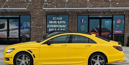 Mercedes Benz CLS500 wrapped in Avery SW Satin Yellow vinyl