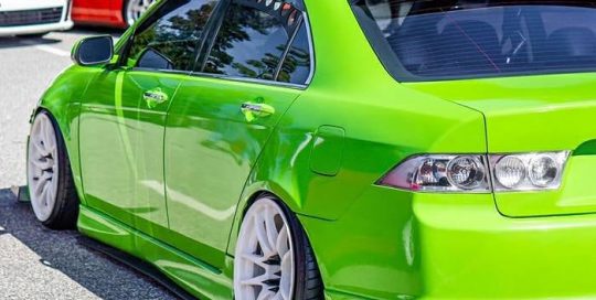 Acura TSX wrapped in @orafol_americas Gloss Lawn Green vinyl