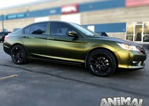 Honda CIvic wrapped in Avery SW Satin Hope Green vinyl