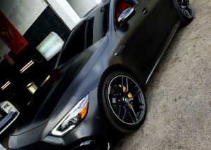Mercedes Benz wrapped in Satin Black vinyl