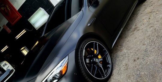 Mercedes Benz wrapped in Satin Black vinyl