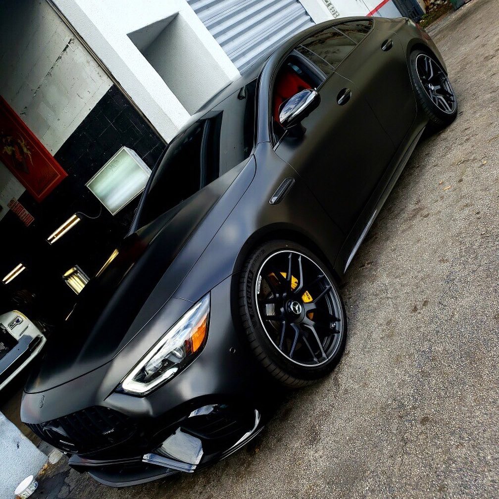 Mercedes Benz wrapped in Satin Black vinyl