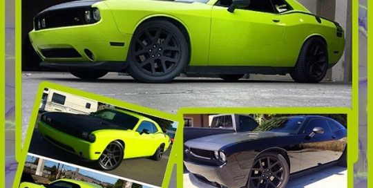 Dodge Challenger wrapped in Avery SW Lime Green vinyl