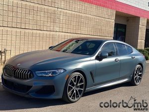 BMW 8Series Wrapped in 3M Satin Thundercloud Vinyl