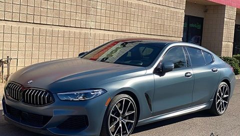BMW 8Series Wrapped in 3M Satin Thundercloud Vinyl