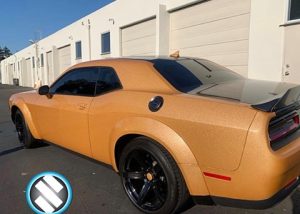 Dodge Challenger Wrapped in Avery Dennison SW Diamond Amber & Gloss Black Vinyl