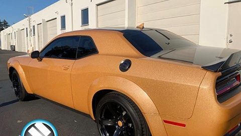 Dodge Challenger Wrapped in Avery Dennison SW Diamond Amber & Gloss Black Vinyl