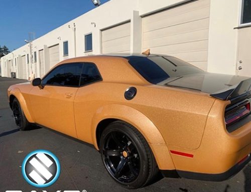 Dodge Challenger Wrapped in Avery Dennison SW Diamond Amber & Gloss Black Vinyl