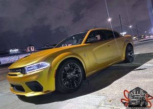 Dodge Charger Wrapped in Avery Dennison Satin Metallic Energetic Yellow Vinyl