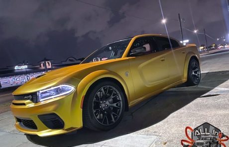 Dodge Charger Wrapped in Avery Dennison Satin Metallic Energetic Yellow Vinyl