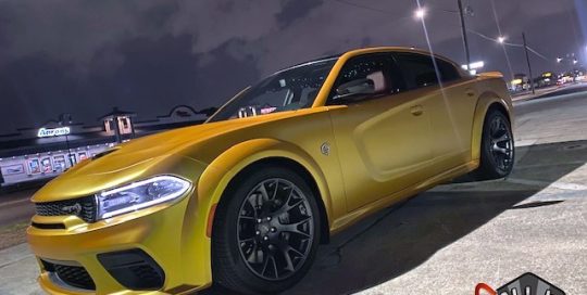Dodge Charger Wrapped in Avery Dennison Satin Metallic Energetic Yellow Vinyl