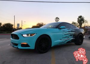 Ford Mustang Wrapped in 3M Satin Key West and Satin Black Vinyl