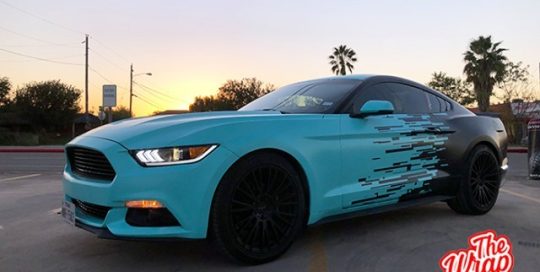 Ford Mustang Wrapped in 3M Satin Key West and Satin Black Vinyl