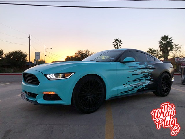 Ford Mustang Wrapped in 3M Satin Key West and Satin Black Vinyl