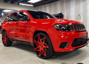 Jeep Wrapped in 3M Gloss Hot Red Vinyl