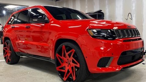 Jeep Wrapped in 3M Gloss Hot Red Vinyl