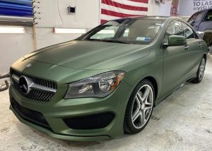 Mercedes CLA250 Wrapped in Avery Dennison SW Matte Moss Green Metallic Vinyl