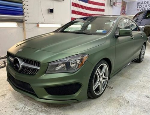 Mercedes CLA250 Wrapped in Avery Dennison SW Matte Moss Green Metallic Vinyl