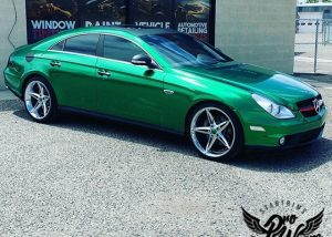 Mercedes CLS500 Wrapped in Avery Dennison SW Gloss Radioactive Metallic and Black Vinyls