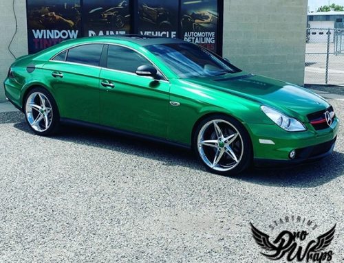 Mercedes CLS500 Wrapped in Avery Dennison SW Gloss Radioactive Metallic and Black Vinyls