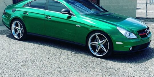 Mercedes CLS500 Wrapped in Avery Dennison SW Gloss Radioactive Metallic and Black Vinyls