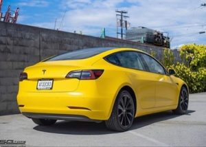 Tesla Model3 Wrapped in Avery Dennison SW Satin Yellow Vinyl